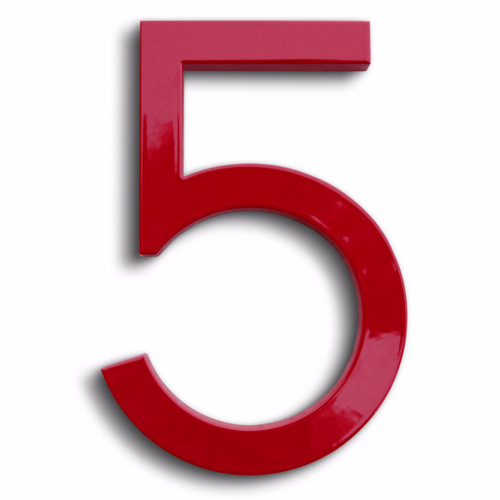 House number modern font 5 five Red floating number