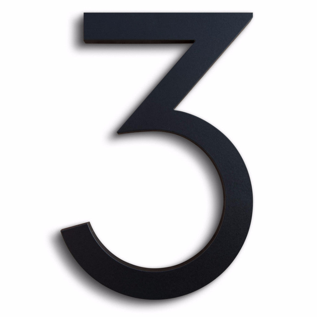 HOUSE NUMBERS MODERN FONT THREE 3 BLACK ALUMINUM FLOATING